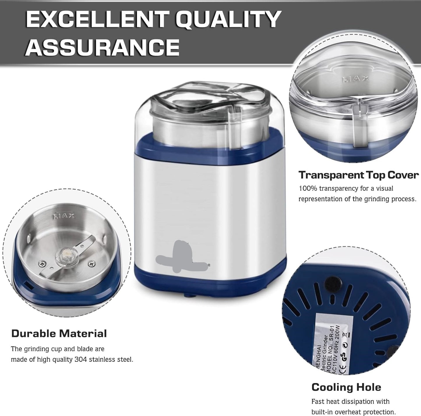 Electric Grinder For Herb,pice,Pollen And Coffee Fast Grinding For Flower Buds,Dry Spices,And Herbs Compact Size Silver
