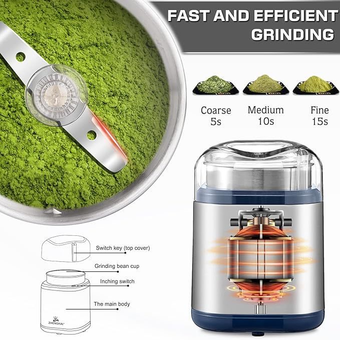Electric Grinder For Herb,pice,Pollen And Coffee Fast Grinding For Flower Buds,Dry Spices,And Herbs Compact Size Silver