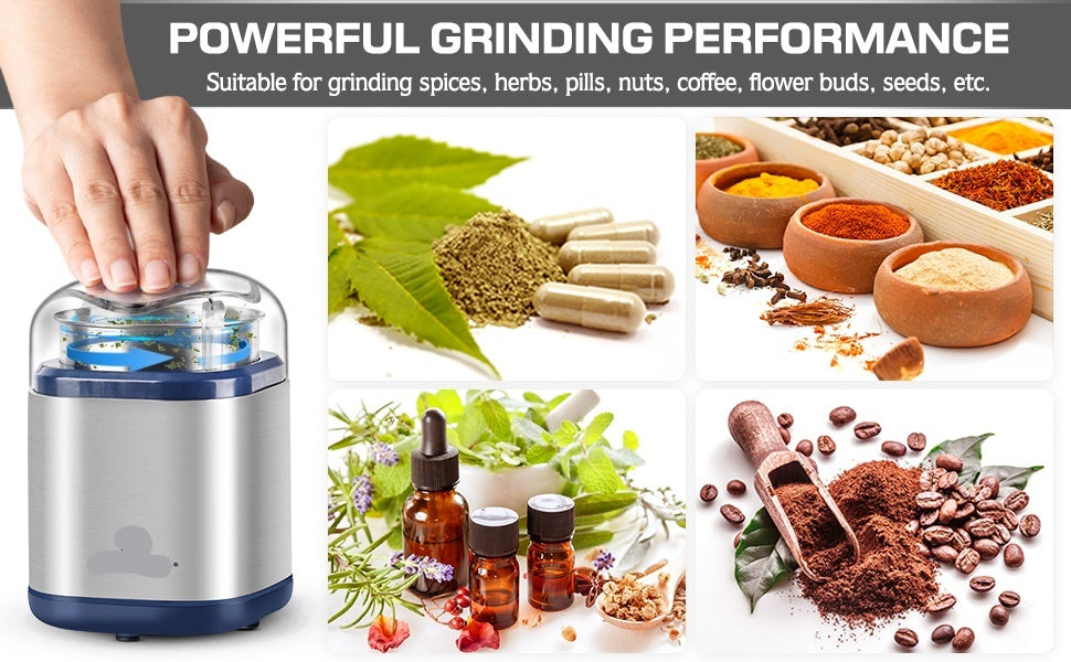 Electric Grinder For Herb,pice,Pollen And Coffee Fast Grinding For Flower Buds,Dry Spices,And Herbs Compact Size Silver
